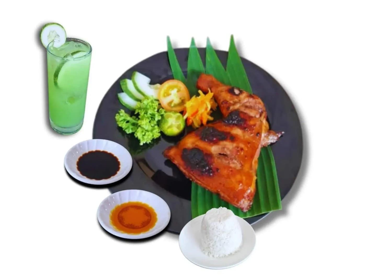 Grilled Chicken Leg Set with Rice and Drinks
