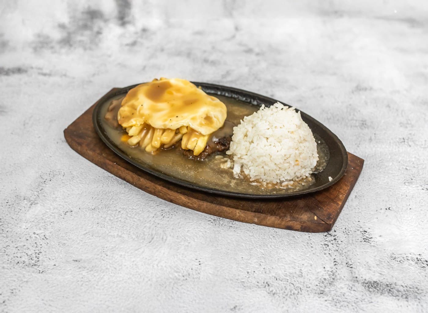 Sizzling Burger Steak w/ Fries and Egg