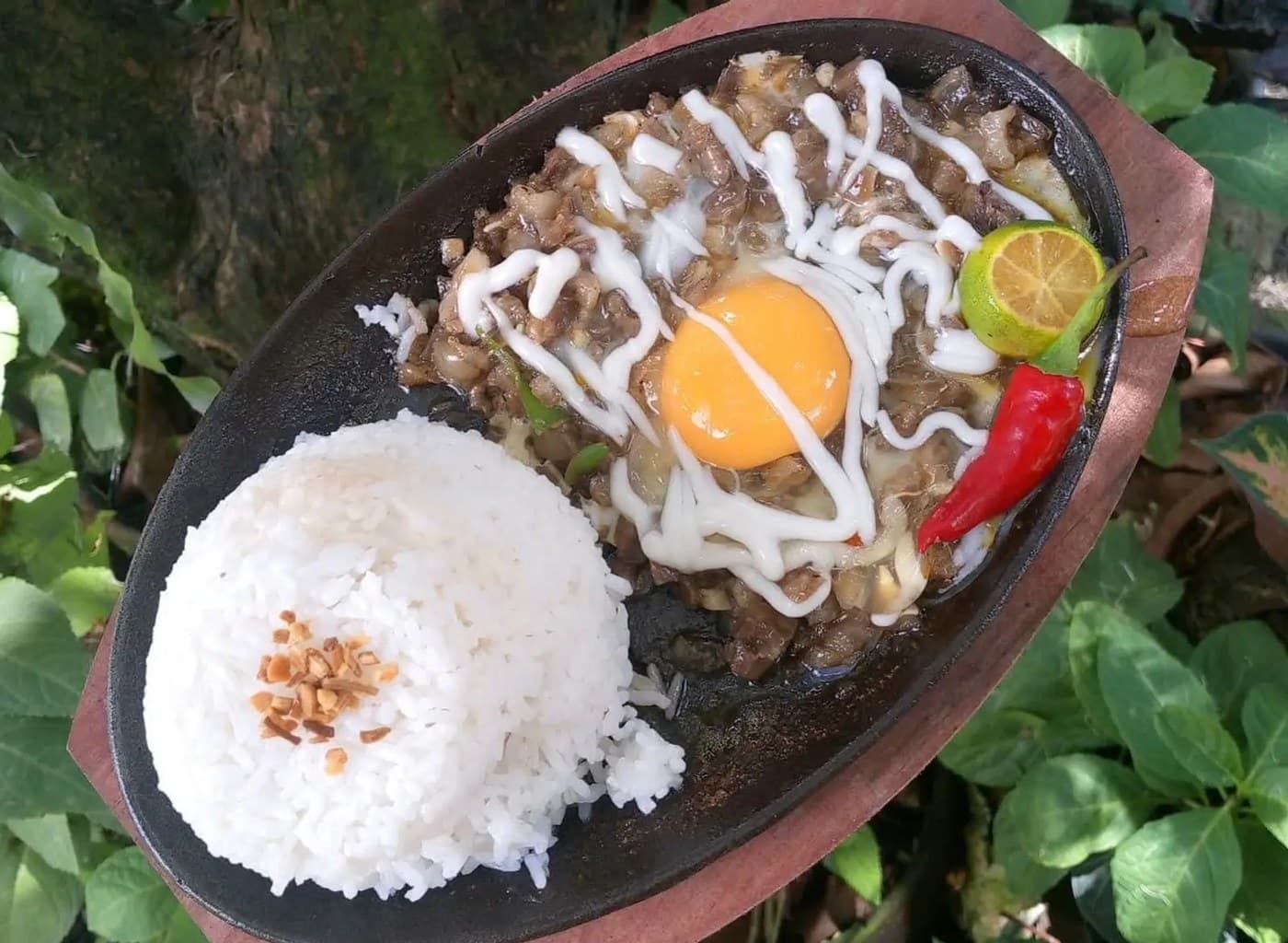 Sisig with Rice and hungarian Sausage