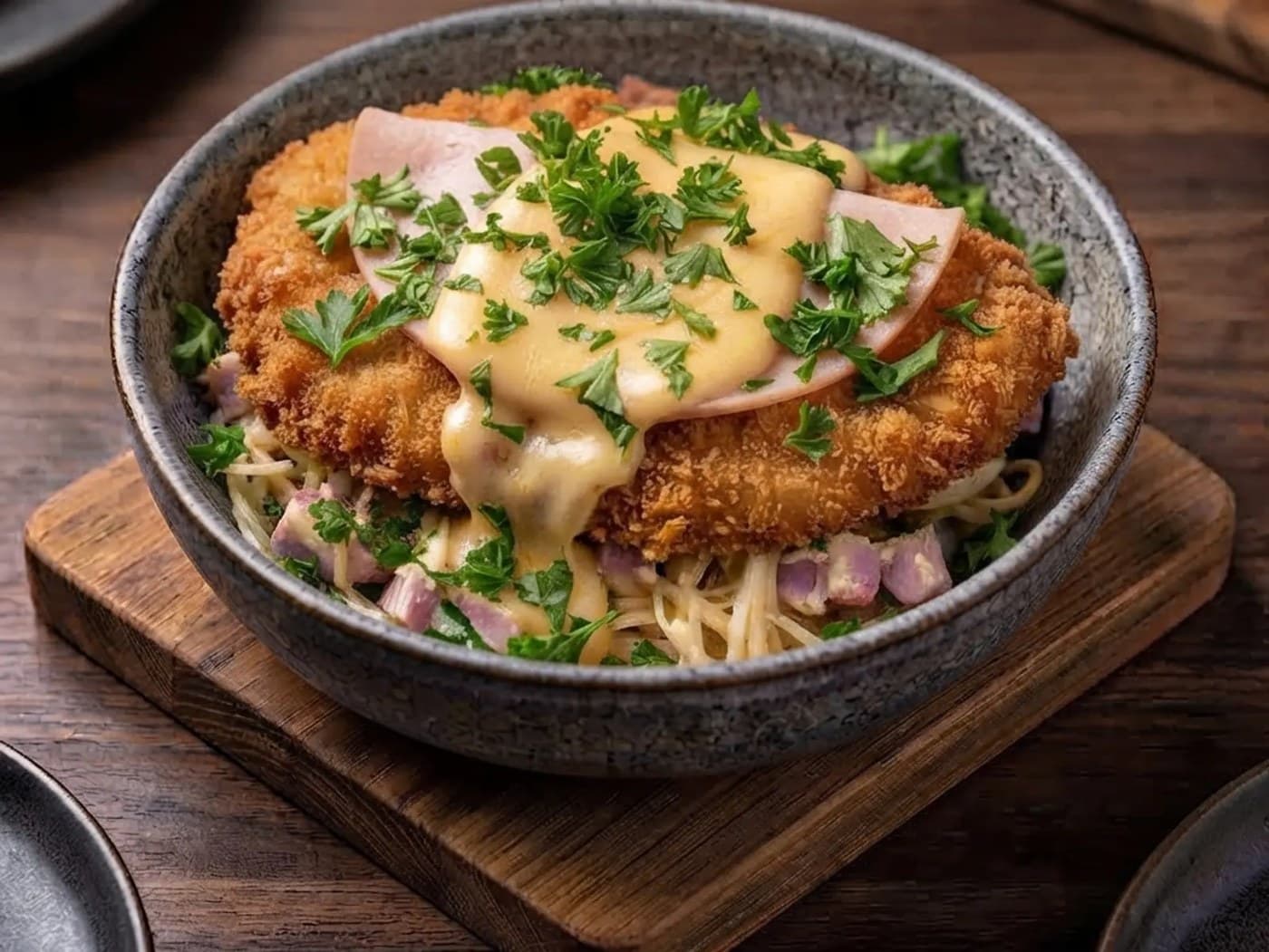 Spaghetti Cordon Bleu Carbonara with Chicken ham Cheesesauce and Parsely