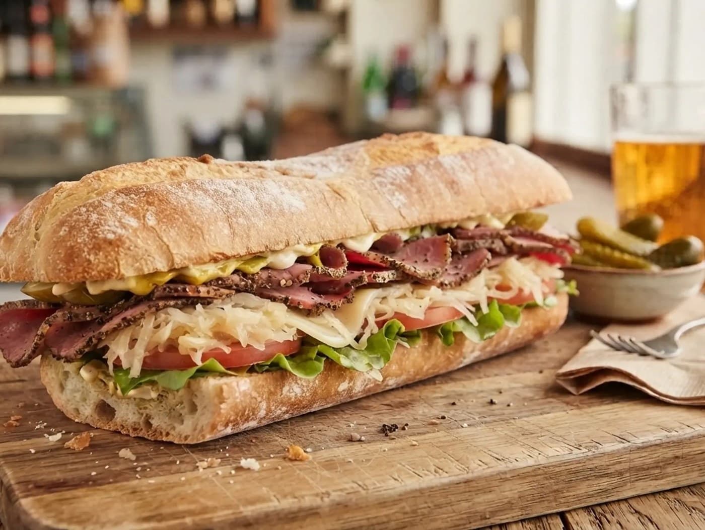 Reuben Sub  Beef Pastrami with German sauerkraut Mustard and Imported cheese
