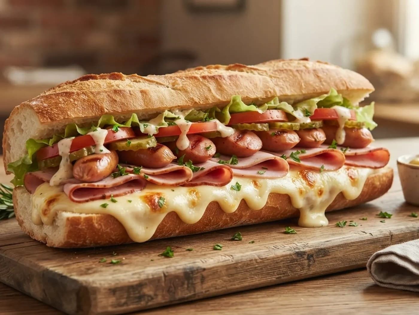 (NEW) The Bavarian-Italian Submarine Baguette CS L T 2CHZ 3TH 3 PH 2Wieners PIC
