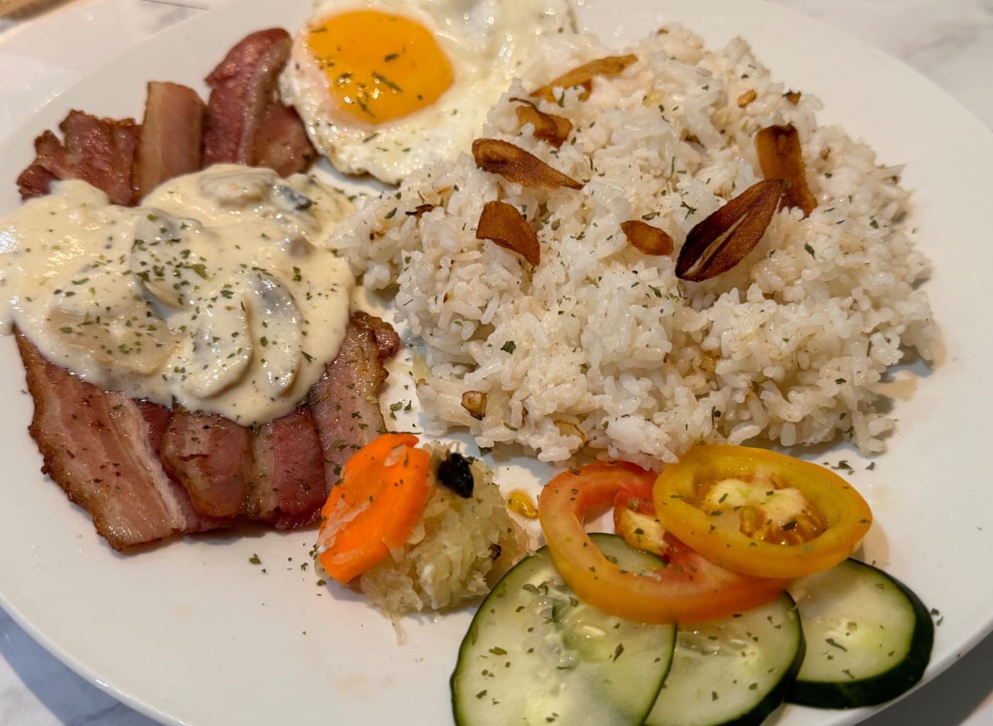Bacon Silog with Creamy Mushroom Sauce