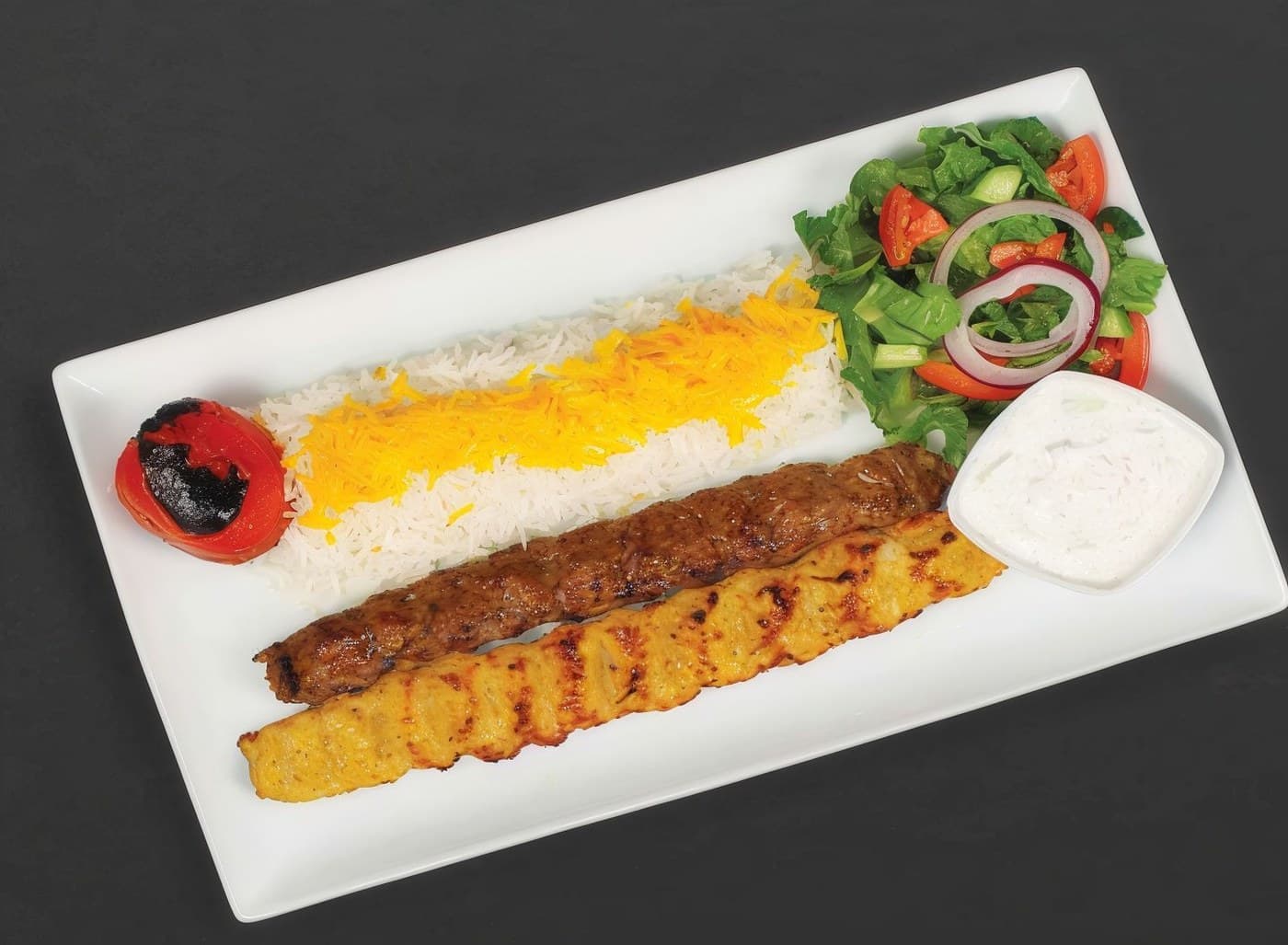 Chicken And Beef Kabab Combo With Rice
