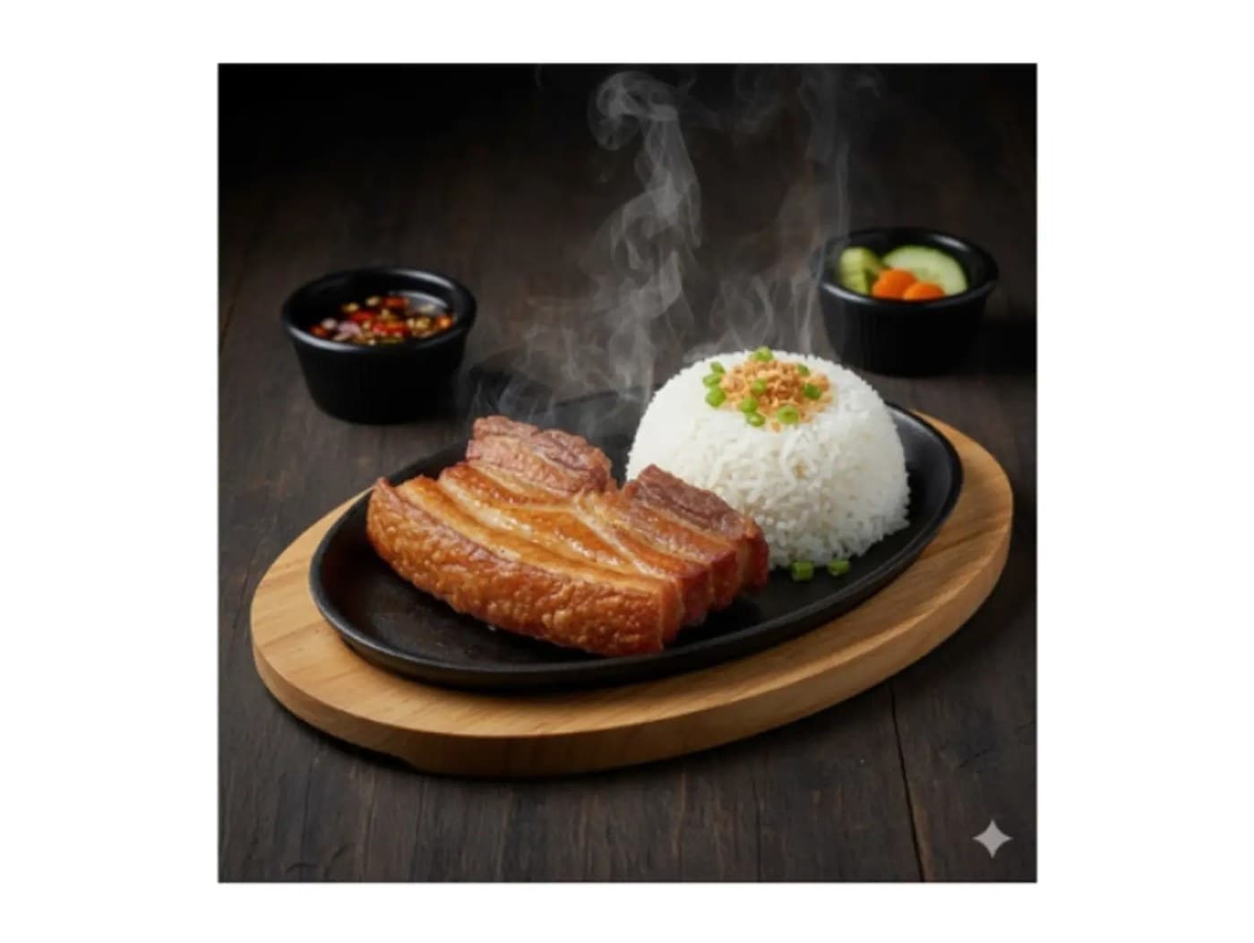 Fried liempo with rice and egg