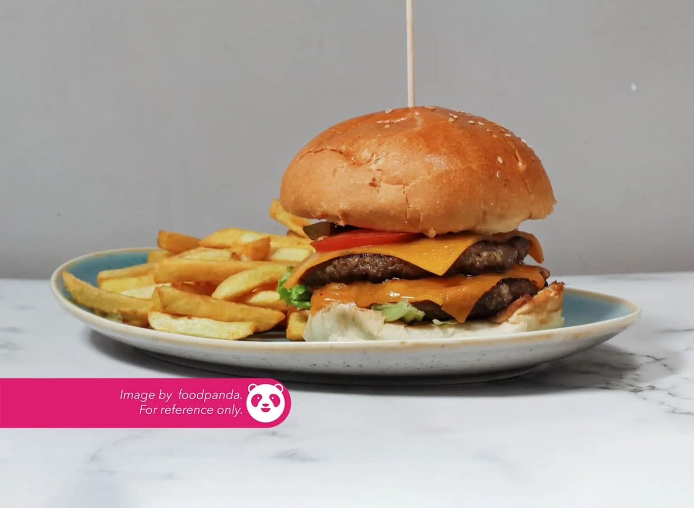 Cheesy Double Beef Patty Burger With Fries