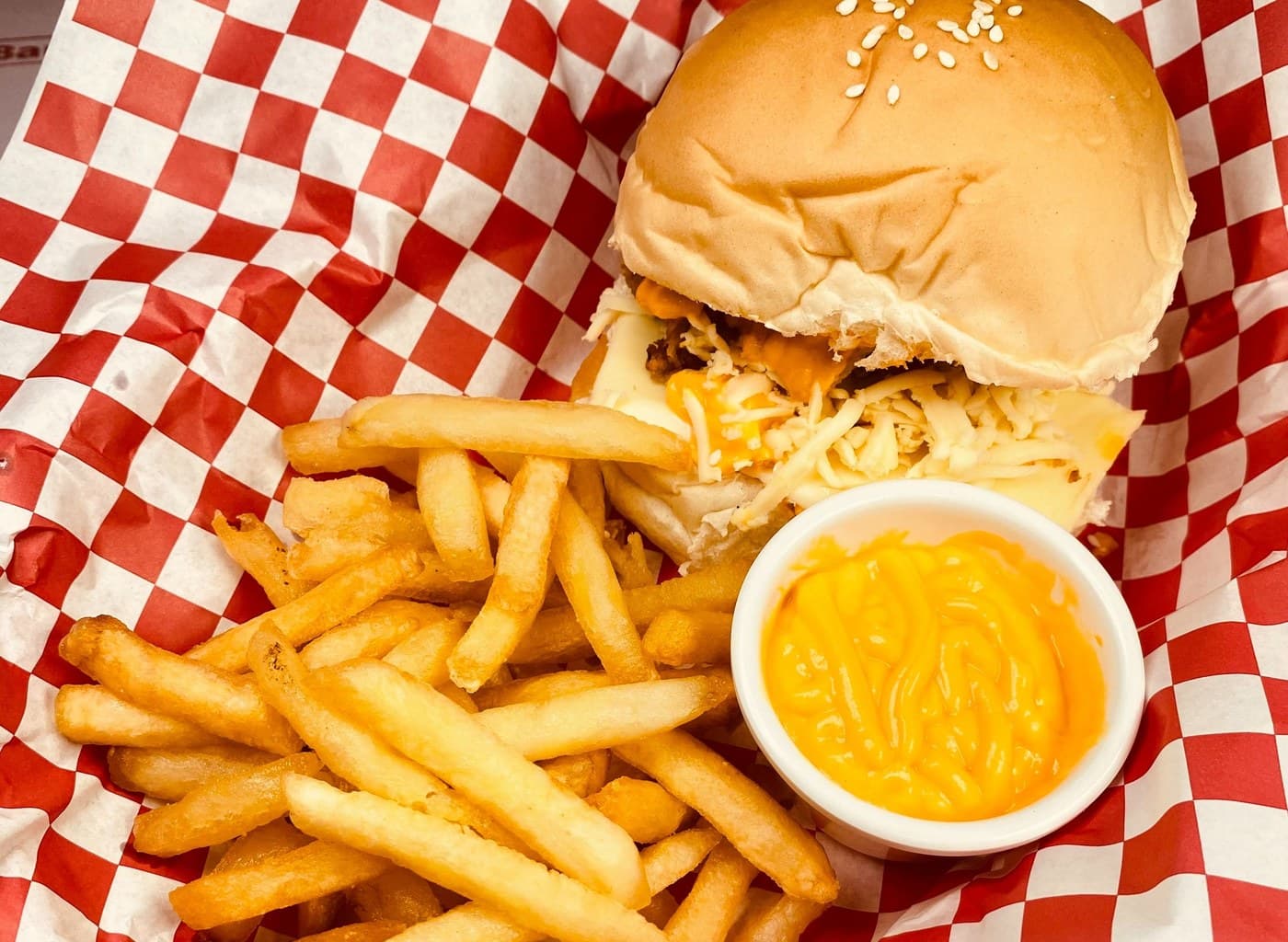 Cheesy Chicken Burger with Fries