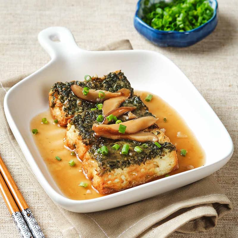 Homemade Spinach Beancurd with Mushroom