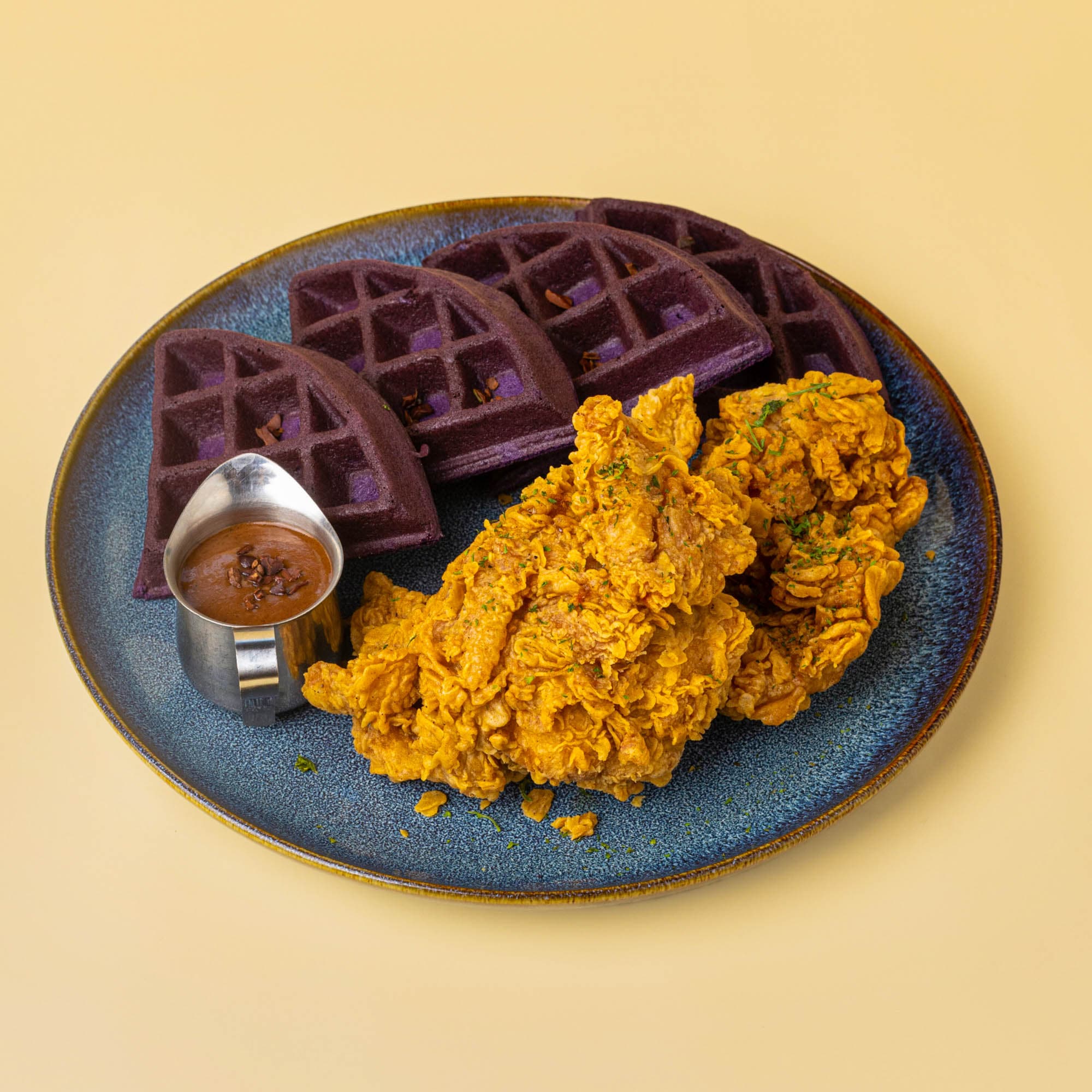 Fried Chicken and Ube Waffle
