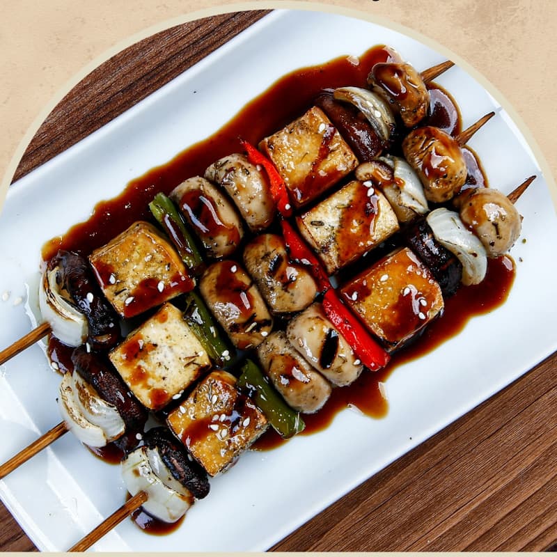 Teriyaki Mushroom and Tofu Kebab