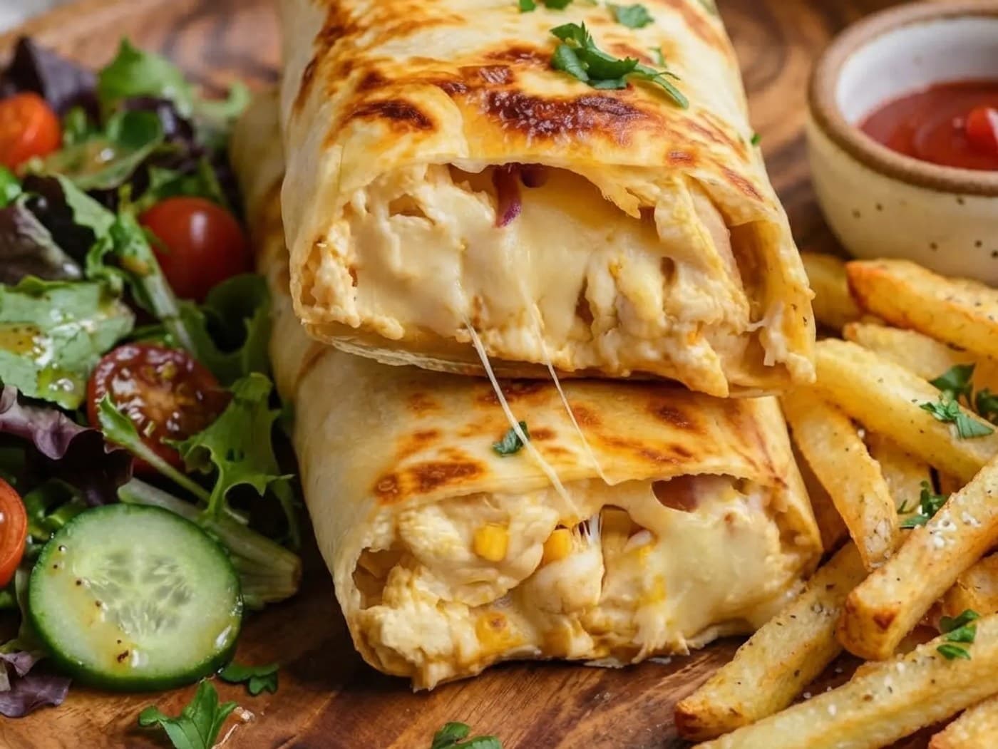Pulled Chicken Cheese Garlic Wrap Chx Cheesesauce Corn