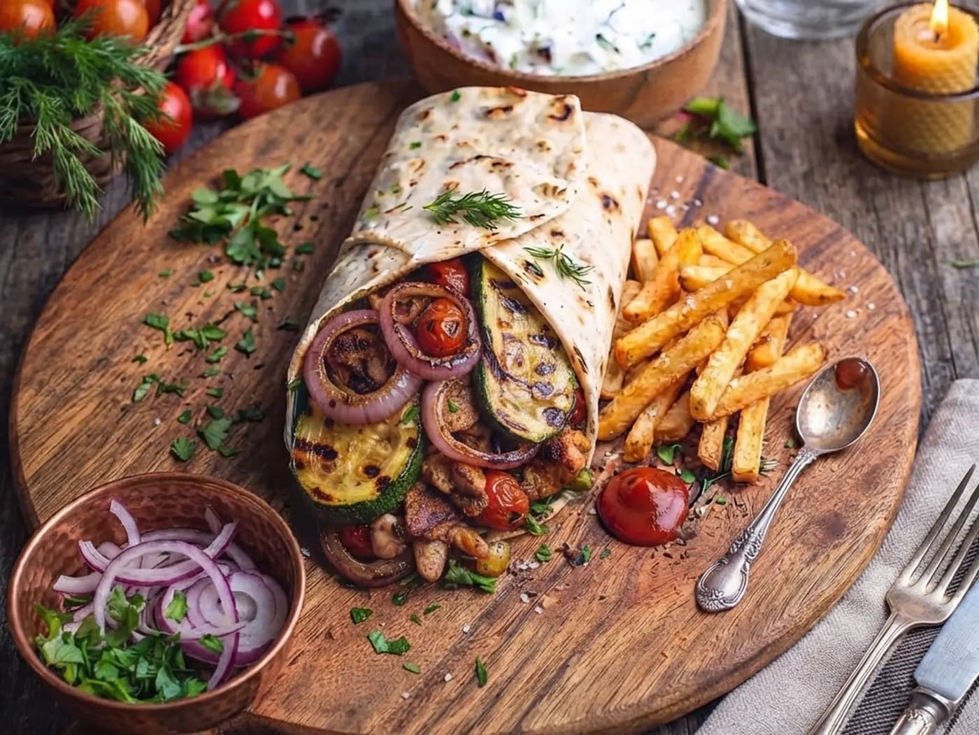 Mediteranean Wrap 500 Gram Full Of Assorted Meats Grill Veggies