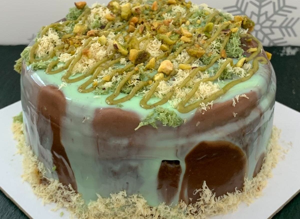 Chocolate Pistachio Kinufah Cake