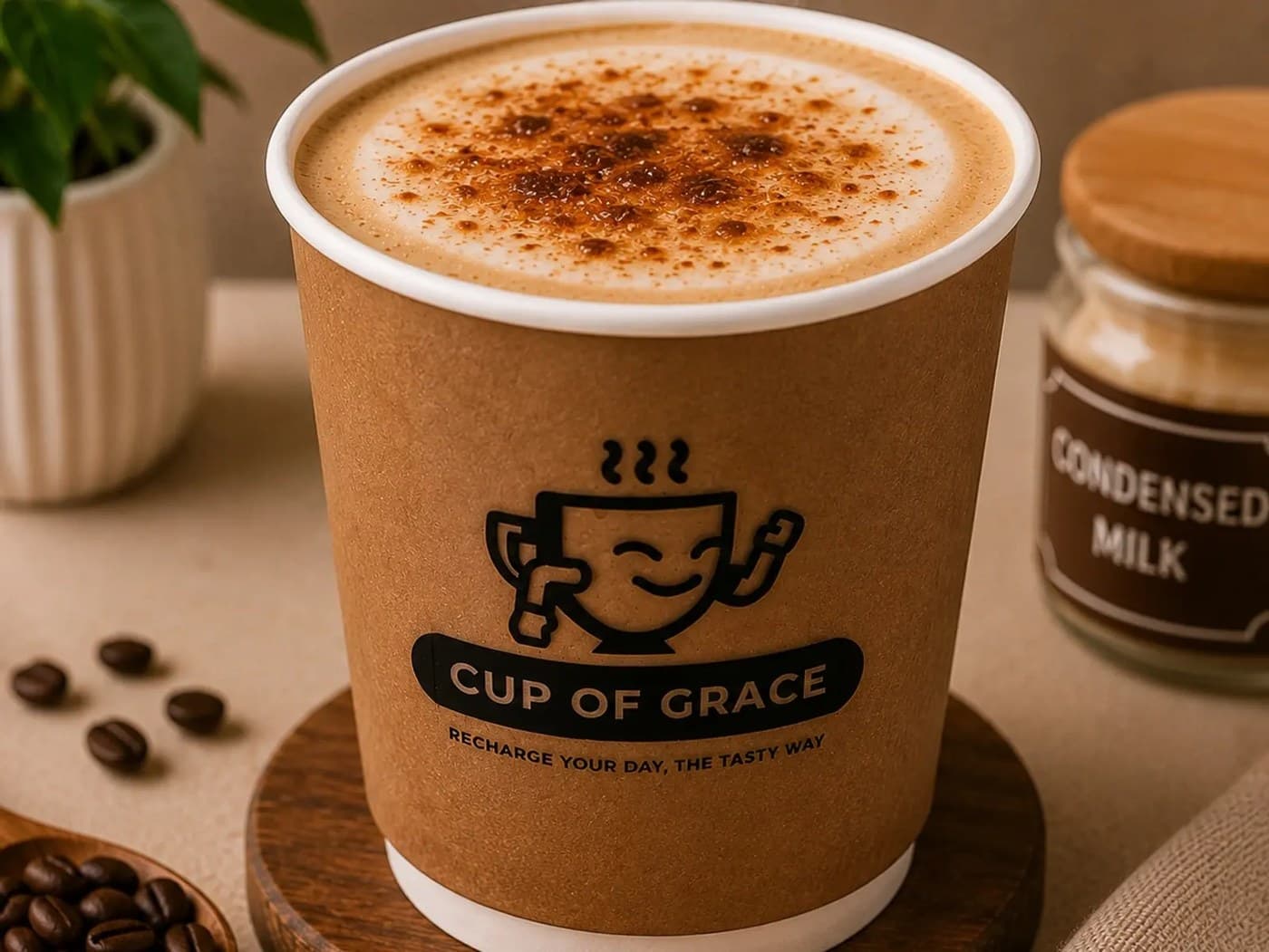 Hot Spanish Latte (16oz)with Bite cringles