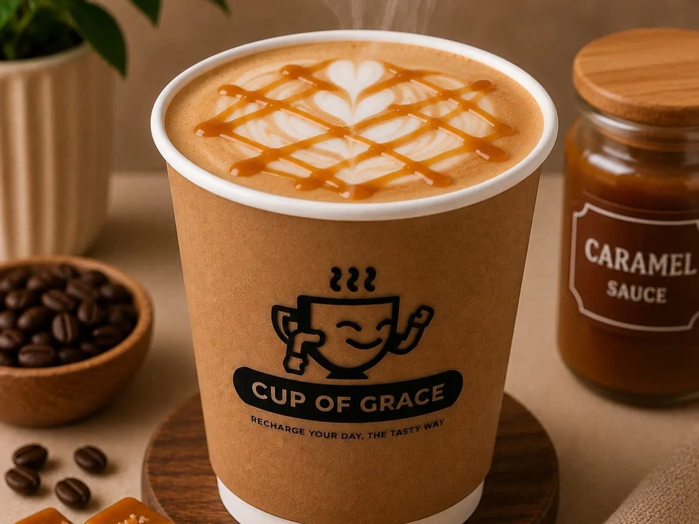 Hot Caramel Latte(16oz) with Bite cringles