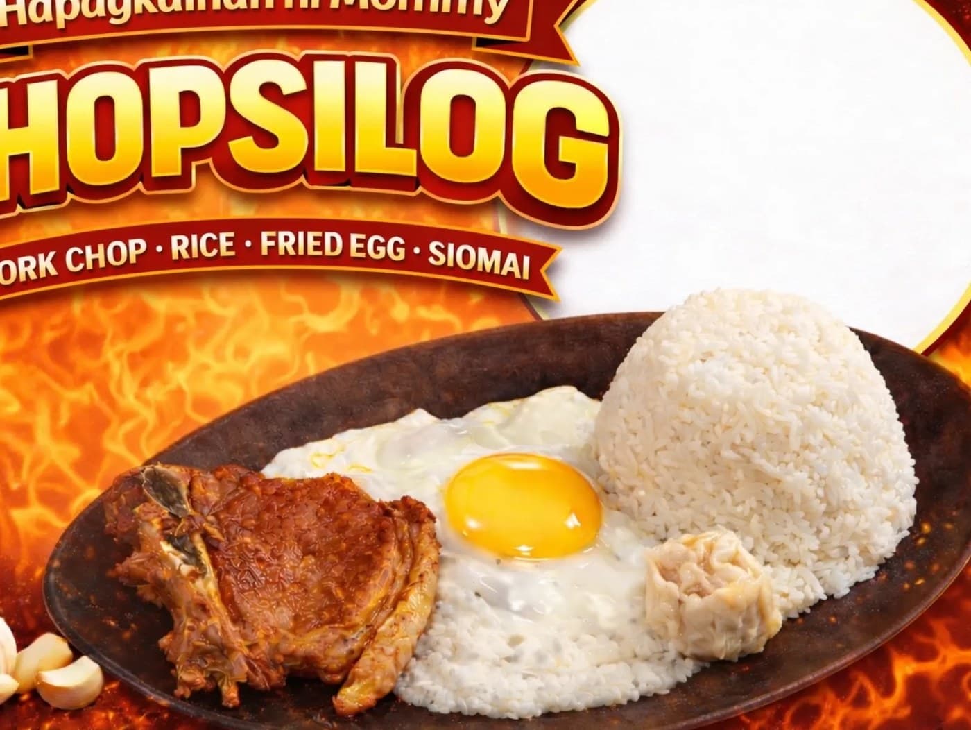 ChopSilog (pork chop+egg+siomai+plain rice)