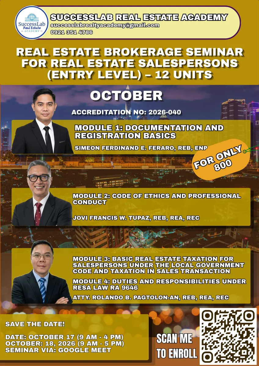 ENTRY-LEVEL REAL ESTATE BROKERAGE SEMINAR FOR SALESPERSONS 12-UNITS